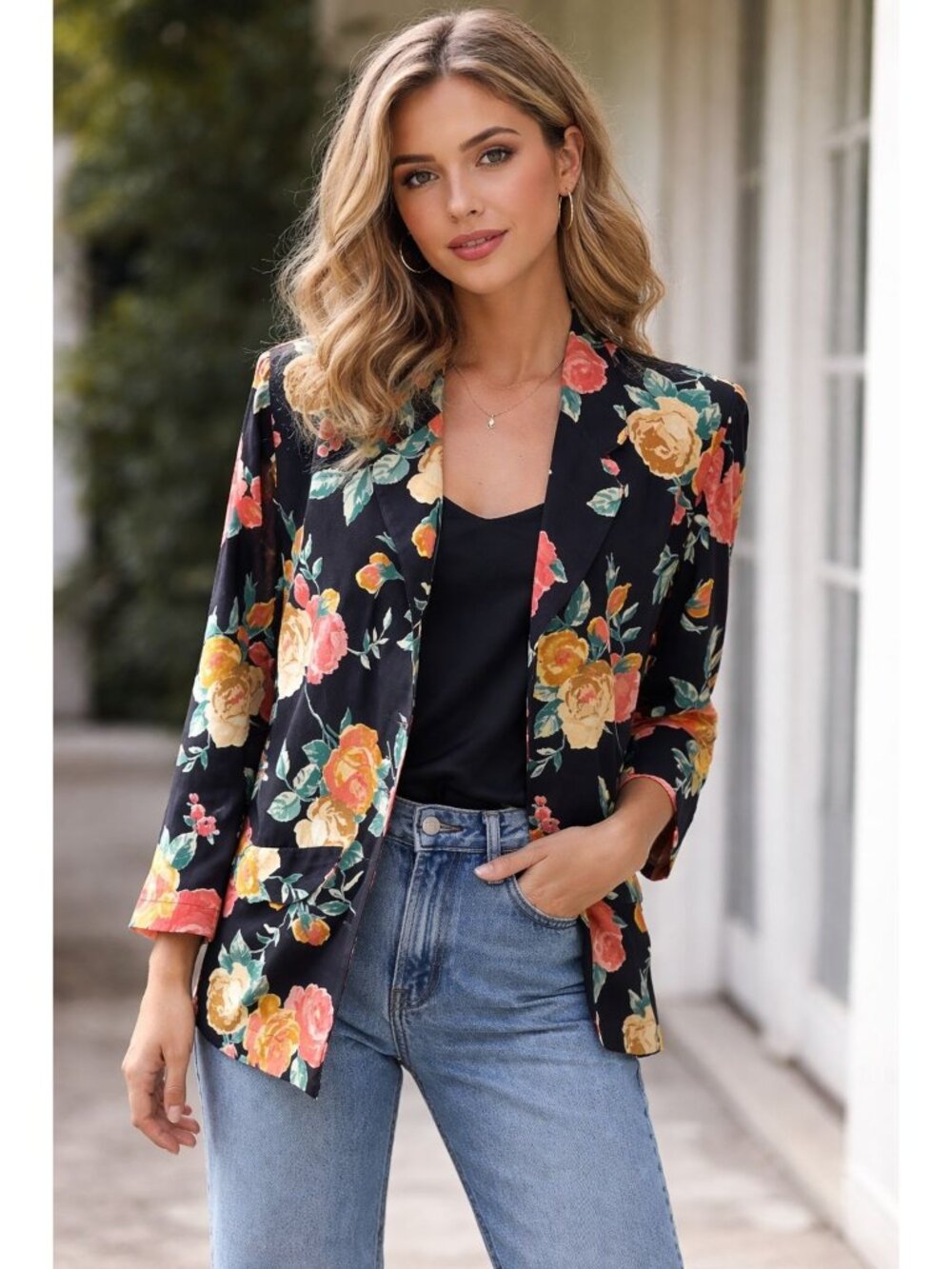 Carole Little Petites jacket lightweight floral blazer 1980s Size L Art Colorful